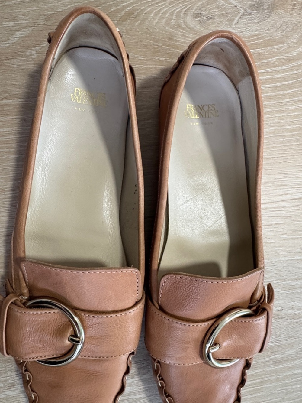 Frances Valentine Tan Leather Loafers with Gold Buckle - Picture 5 of 7